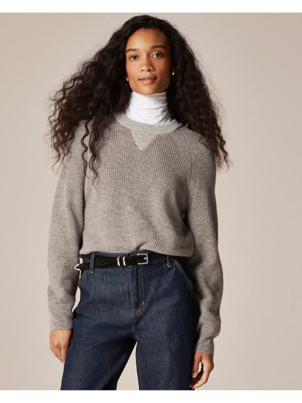 NWT J.Crew Cashmere Waffle-stitch Crewneck Sweatshirt in Heather Ash Grey XS